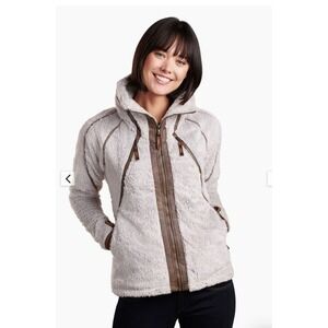 NWT KUHL Women's Flight Jacket Italian Fleece Hooded Zip Jacket STONE Medium
